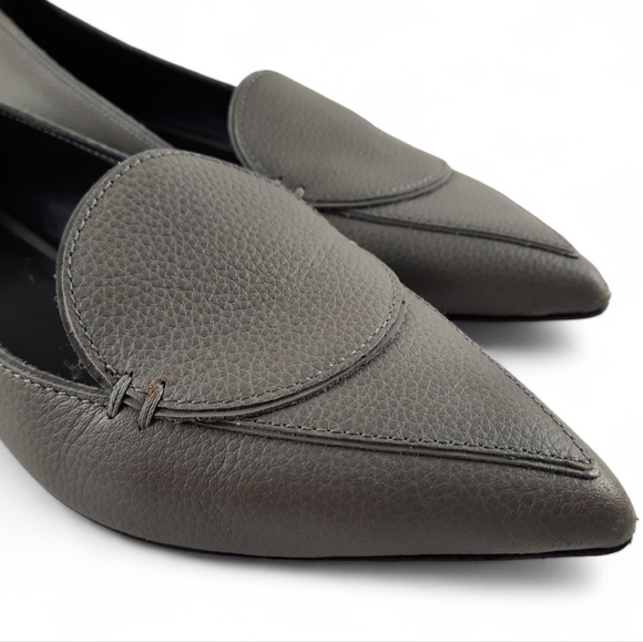 M. GEMI Italy Pointed Pebble Leather Gray Flats Slip On Loafers Flats 37 7 - Picture 2 of 14